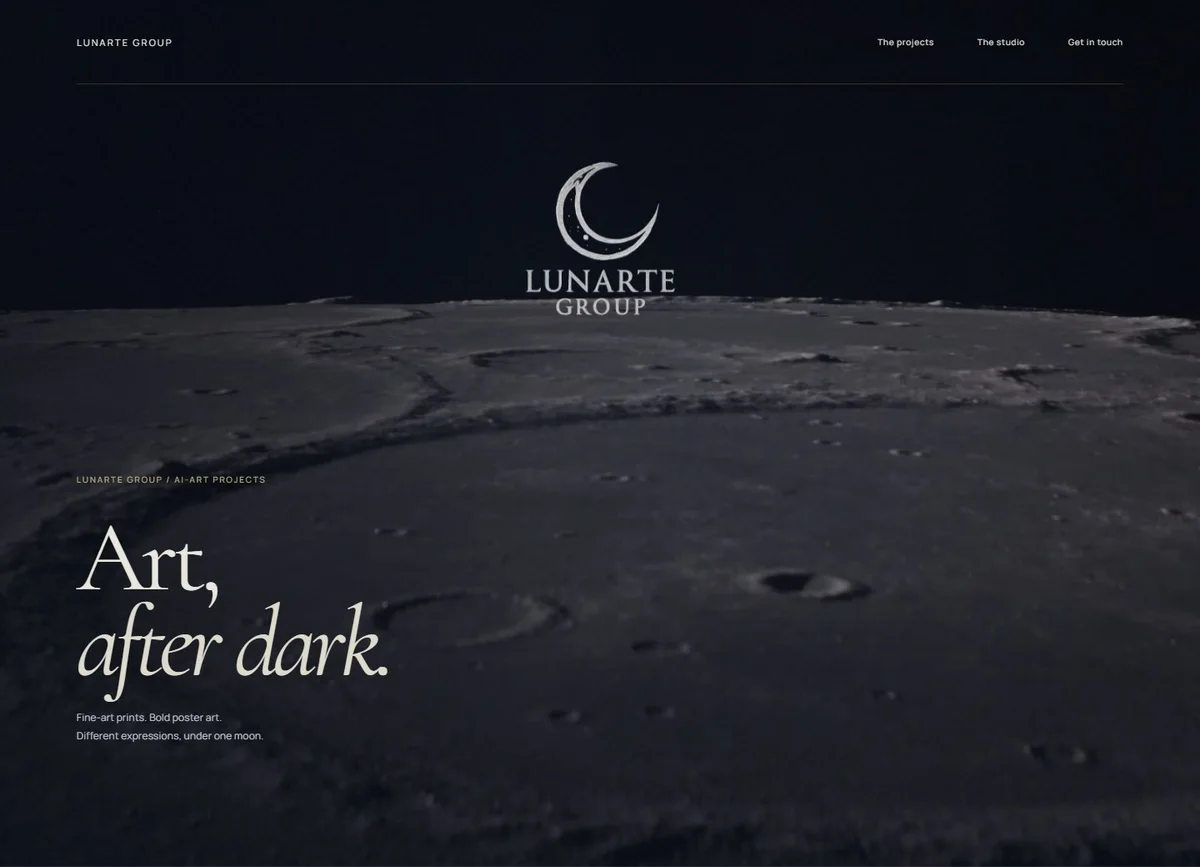 Desktop screenshot of the live Lunarte Group cinematic website
